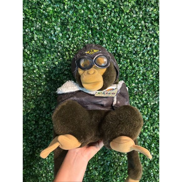 Hosung Monkey Hand Puppet Brown Aviator Jacket and Goggles Chimp Plush Puppet NW - Picture 2 of 10